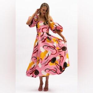 Aureta Studio Printed Puff-Sleeve Cutout Dress
Size L